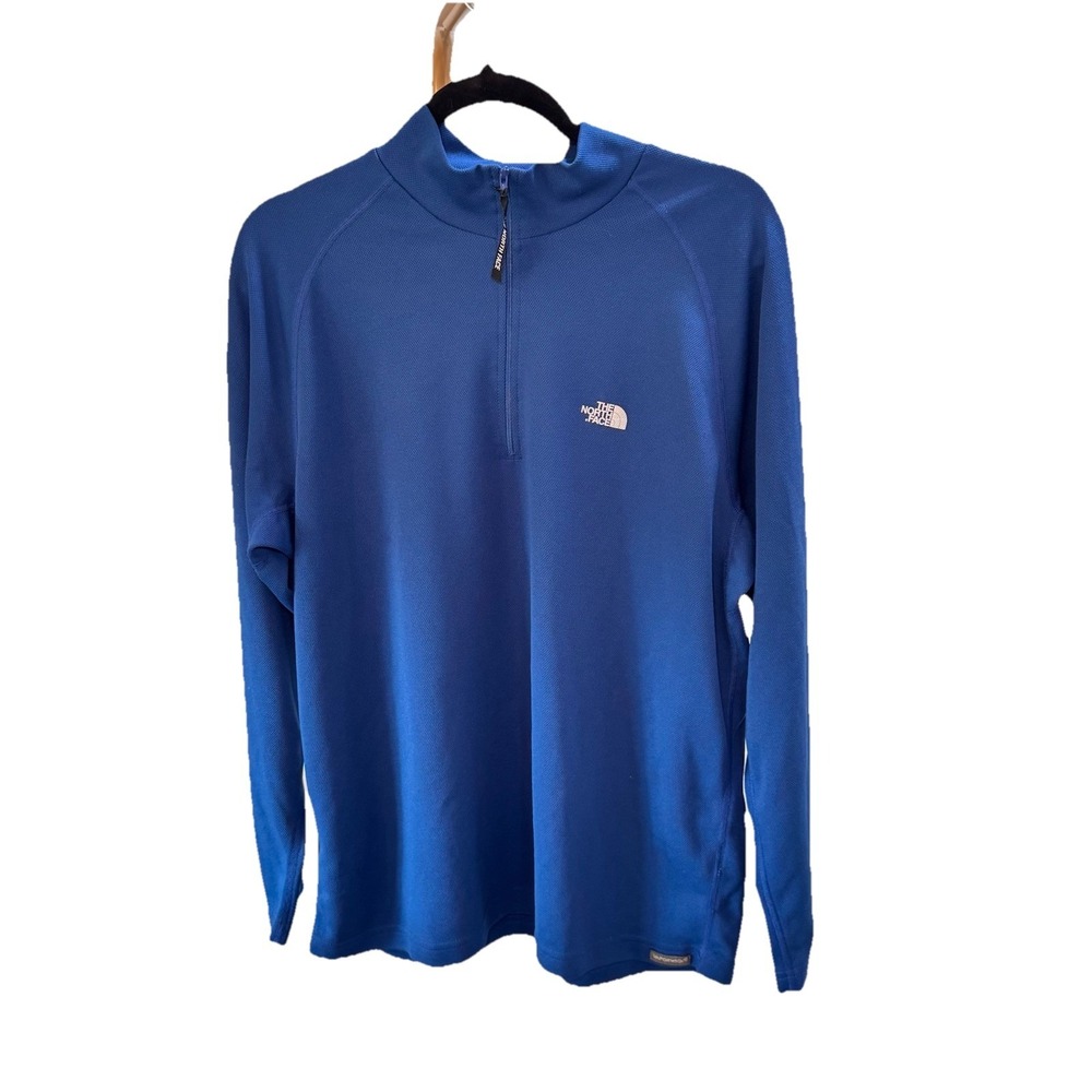 The North Face Quarter 1/4 Zip Vaporwick Pullover Mens Medium Blue Logo‎